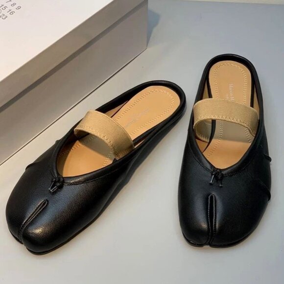 Maison Margiela Tabi Ballet Flats Black Size 39 US9 w/ Elastic Band Japan - Picture 3 of 8